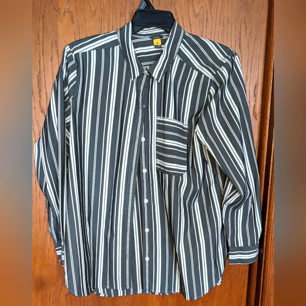 Women's Casual Gray & White Striped Eddie Bauer Tunic Shirt‎ | Size 2XL